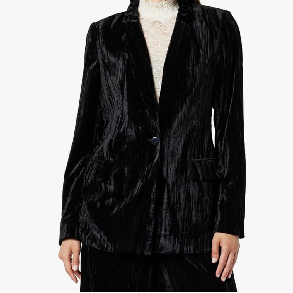 NWT The Drop Women's Blake Long Blazer, Black Velvet, X-Small